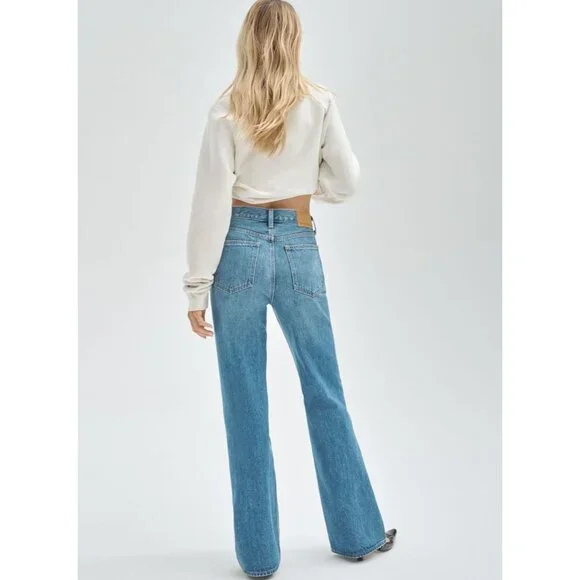 Aritzia Denim Forum The Marianne High Rise Loose Flare Long Inseam Light Wash 28 - Picture 2 of 16